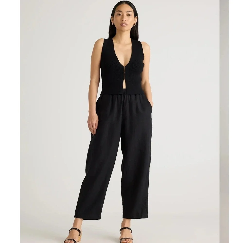 Quince Womens Black 100% European Flax Linen Elastic Waist Pants Size M